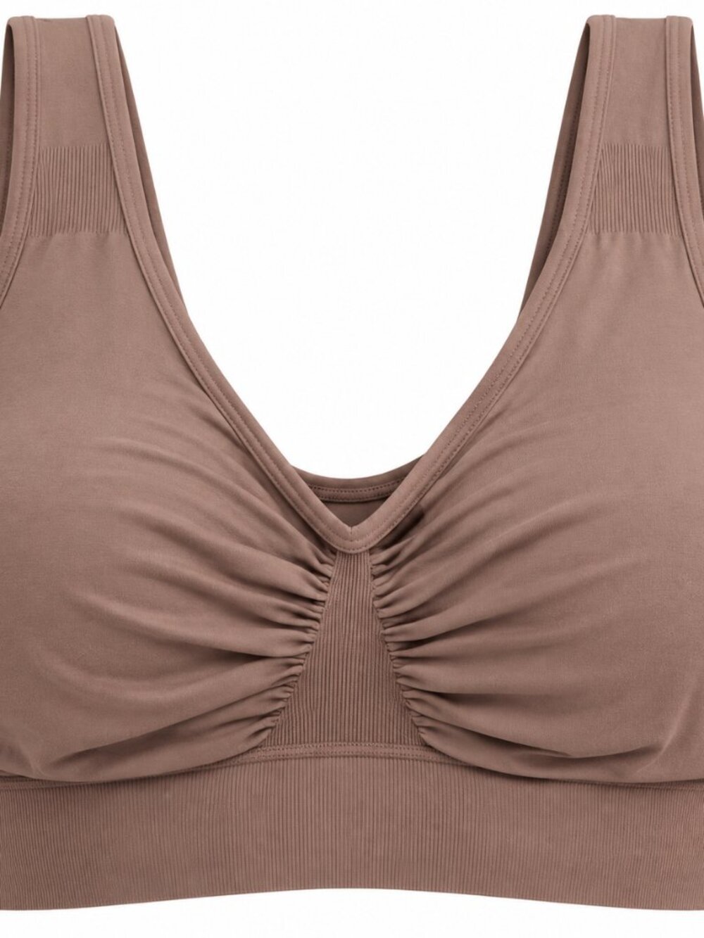 FeelinGirl XL Seamless Wireless Ruched Bralette Bra Brown Full Coverage